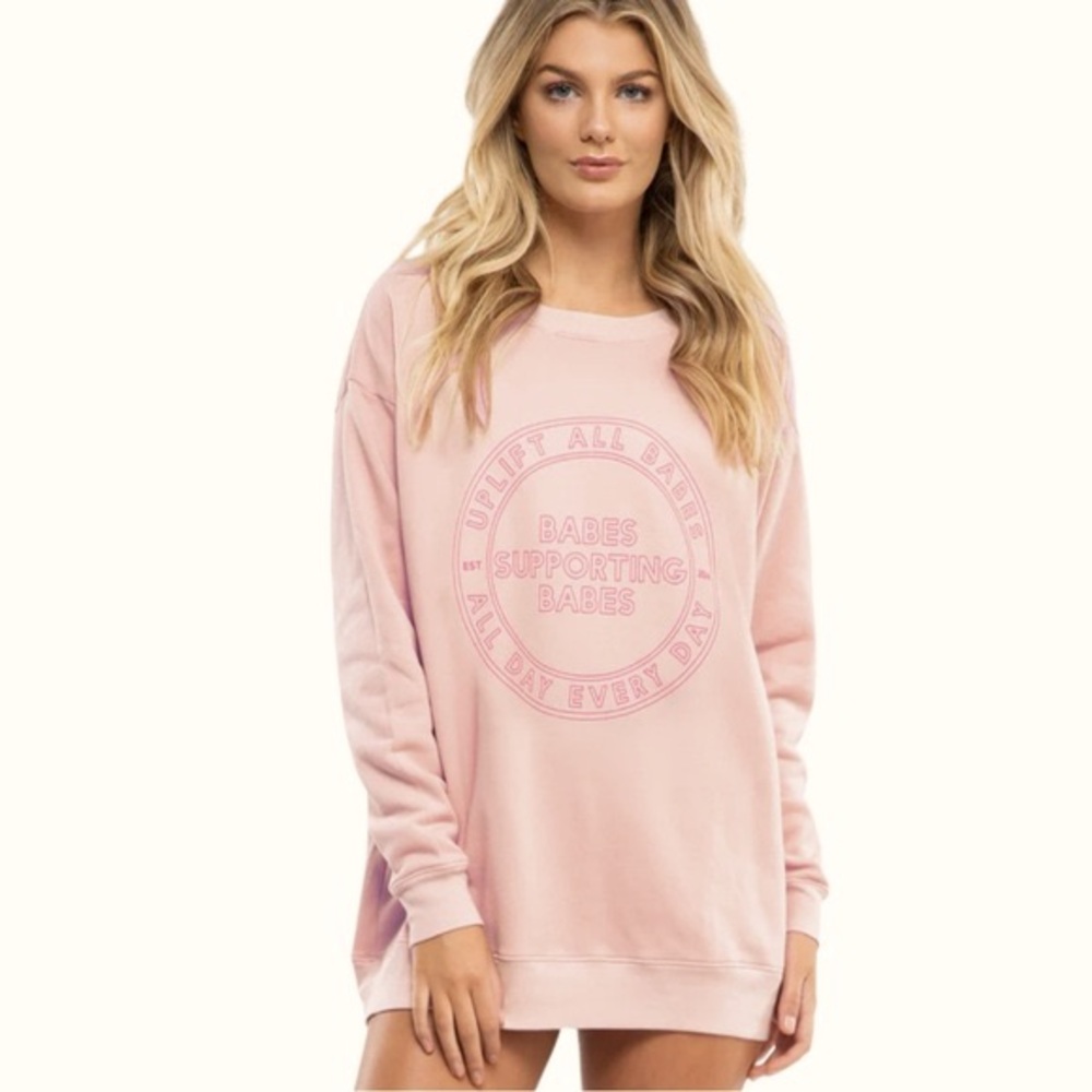 Brunette the Label Uplifting All Babes Pink Oversized Crewneck Sweatshirt